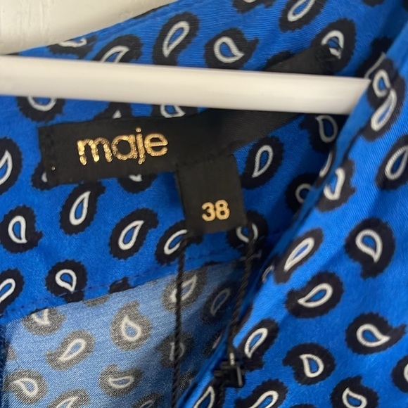 Maje Ilona Playsuit Leopard Print Satin V-Neck Ruched Front Romper size 38 - Picture 5 of 10